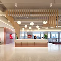Modern Open Leisure Area Interior With Curved Lights Wooden Crates And Green Plants