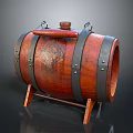 Wooden Barrel with Metal Hoops Handle and Lid on Wooden Stand for Daily Use