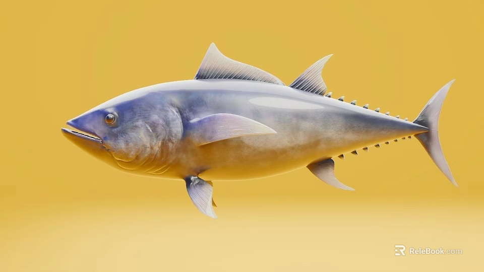 Detailed Realistic Illustration of Bluefin Tuna Swimming Gracefully in Yellow Background 3d model 