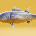 Detailed Realistic Illustration of Bluefin Tuna Swimming Gracefully in Yellow Background