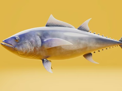 Detailed Realistic Illustration of Bluefin Tuna Swimming Gracefully in Yellow Background 3d model