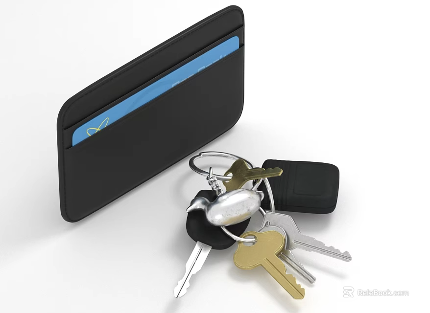 Black Jewelry Box With Blue Stripe And Keychain For Accessory Storage 3d model 