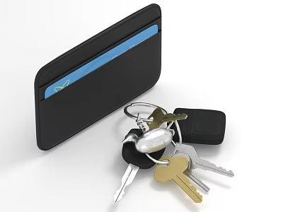 Black Jewelry Box With Blue Stripe And Keychain For Accessory Storage 3d model