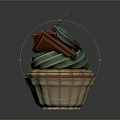 Delicious Cupcake With Green Frosting Cherry And Chocolate Decoration In Brown Ruffled Liner