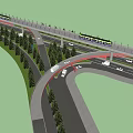 Urban Garden Landscape With Curved Road Green Belts And Elevated Traffic Features