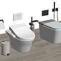 Smart Modern White Toilets In Bathroom With Toilet Paper Holder And Trash Can
