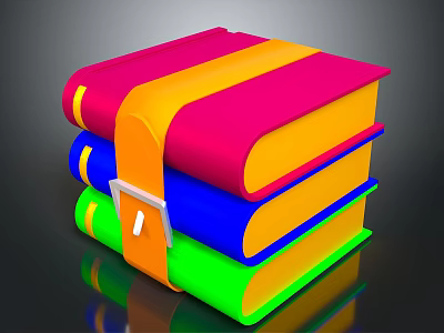 Stack of Vibrant Colorful Books Strapped with Yellow Belt in Red Blue Green 3d model