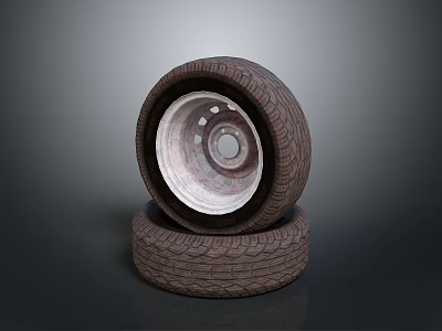 Stacked Car Tires Displaying Exposed Metal Rim And Detailed Tread Design 3d model