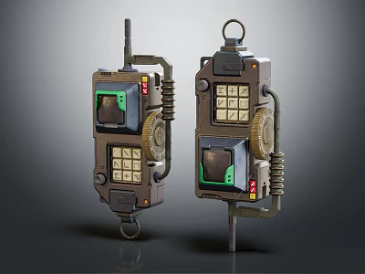 Vintage Industrial Control Devices With Green Screens Buttons Gears And Hooks 3d model