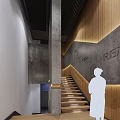 Modern Interior Space With Concrete Walls Wooden Stairs And Silhouette Figures