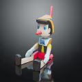Wooden Pinocchio Doll With Long Nose Hat And Red Pants On Reflective Surface