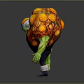 Muscular Green Skinned Creature With Orange Bulbous Growths Goggles And Dark Pants