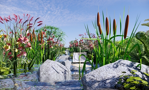 Modern Waterfront Landscape Ecological River Park Natural Wetland Park Stream River Aquatic Plant Rain Garden 3d model