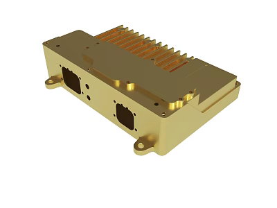 Golden Metal Electronic Device With Heat Sink And Mounting Holes 3d model
