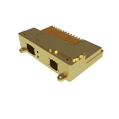 Golden Metal Electronic Device With Heat Sink And Mounting Holes 3d model