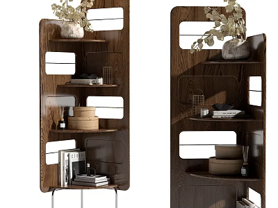 Modern Wooden Storage Shelf Rack With Multiple Shelves Books Storage Boxes And Decorative Items 3d model