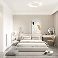 Modern Bedroom Interior Design With Bed Dressing Table Pendant Light And Wall Art 3d model