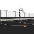 Outdoor Basketball Court Design With Hoop Net Fence Gray Floor And Basketball