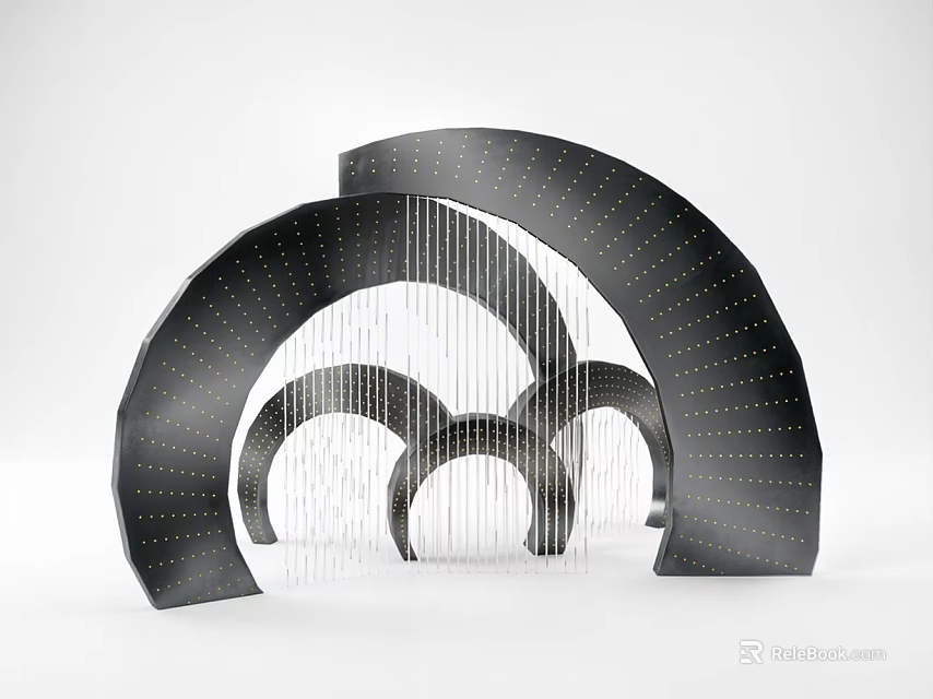 Modern Ornament Decoration Set With Black Curved Structures And Hanging Lines 3d model 