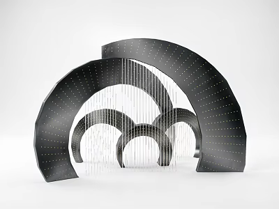 Modern Ornament Decoration Set With Black Curved Structures And Hanging Lines 3d model