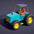 Functional Tractor With Blue Body Red Seat Purple Roof Yellow Rims And Large Tires