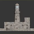 Unique Lighthouse Inspired Decorative Furniture Piece With Stone Finish And Red Accents