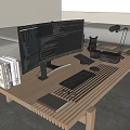 Office Equipment Desktop Computer Host Keyboard Mouse Headset Audio Metal Desk Lamp Books Office Supplies 3d model