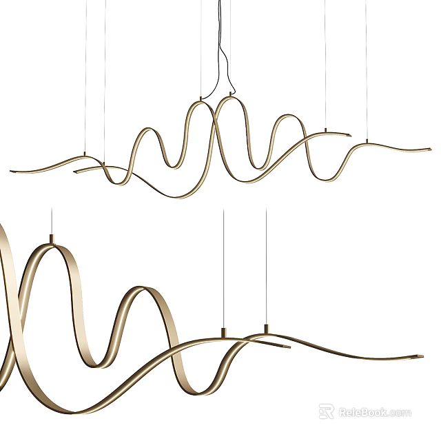 Modern Curved Gold Metal Ceiling Light With Unique Artistic Design For Interior 3d model 