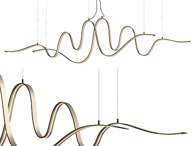 Modern Curved Gold Metal Ceiling Light With Unique Artistic Design For Interior 3d model