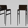 Two Brown Seat And Backrest Bar Stools With Black Metal Frame Structure 3d model