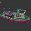 Small Red And White Boat With Chimney Ladder And Orange Lifebuoy