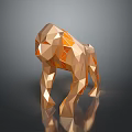 Low Poly Golden Gorilla Sculpture With Geometric Design On Reflective Surface