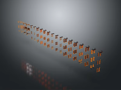 Orange Abstract Characters Arranged On Gray Background With Light Visual Effects 3d model