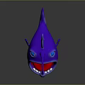 Purple Cartoon Fish with Big Blue Eyes Open Mouth Red Tongue White Teeth Curved Antenna