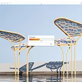 Modern Pergola With Golden Frames Colorful Mosaic Canopy And Water Reflection