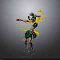Two Dynamic Characters In Green Outfits Performing Fighting Action With Yellow Energy Effects
