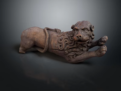 Antique Lion Sculpture Featuring Intricate Carved Details In Reclining Posture 3d model