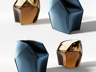 Modern Single Sofa With Geometric Design And Velvet Upholstery In Blue Brown Colors 3d model
