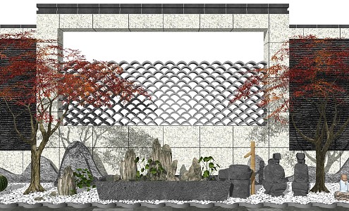 New Chinese style landscape sketch courtyard landscape 3d model