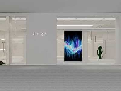 Modern Exhibition Space Interior With Large Abstract Colorful Artwork And Cactus Decor 3d model