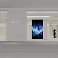 Modern Exhibition Space Interior With Large Abstract Colorful Artwork And Cactus Decor