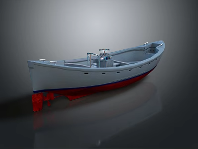 Classic Wooden Boat With Red Bottom Open Deck And Simple Vintage Design 3d model