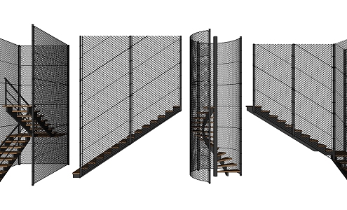 Industrial LOFT stairs popular wrought iron stair guardrail 3d model