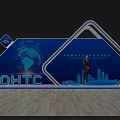 OHTC Display Design With Blue Geometric Shapes Earth Pattern International Leaders And Welcome Text