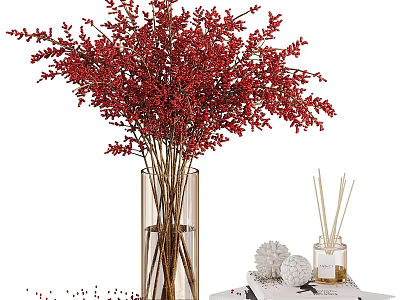 Transparent Glass Vase With Red Flowers Reed Diffuser Decorative Ball And Book 3d model