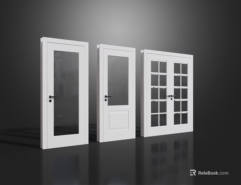 Modern Interior White Swing Doors With Glass Panels And Various Designs 3d model 