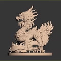Copper Qilin Sculpture With Intricate Carvings On Circular Base Decorative Ornament
