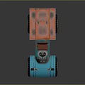 Blue And Orange Off Road Vehicle With Large Tires And Metal Railings