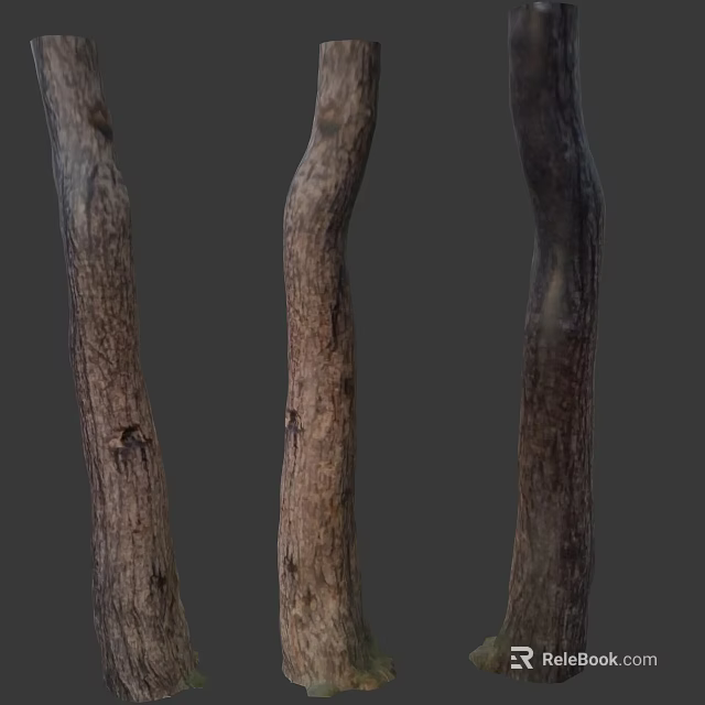 Three Natural Arbor Trunks With Rough Texture And Dark Brown Surface 3d model 