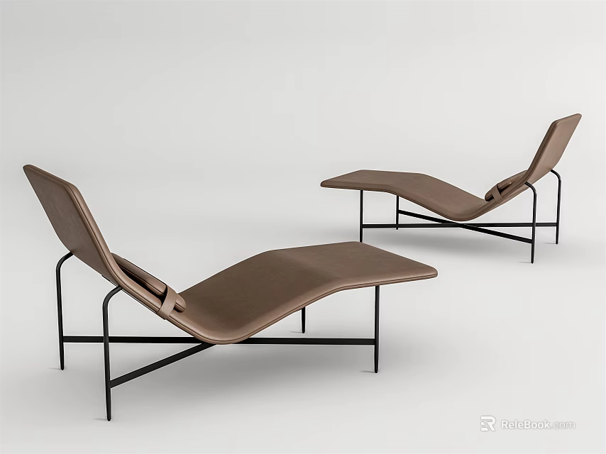 Modern Brown Leather Lounge Chair With Black Metal Frame And Sleek Design 3d model 